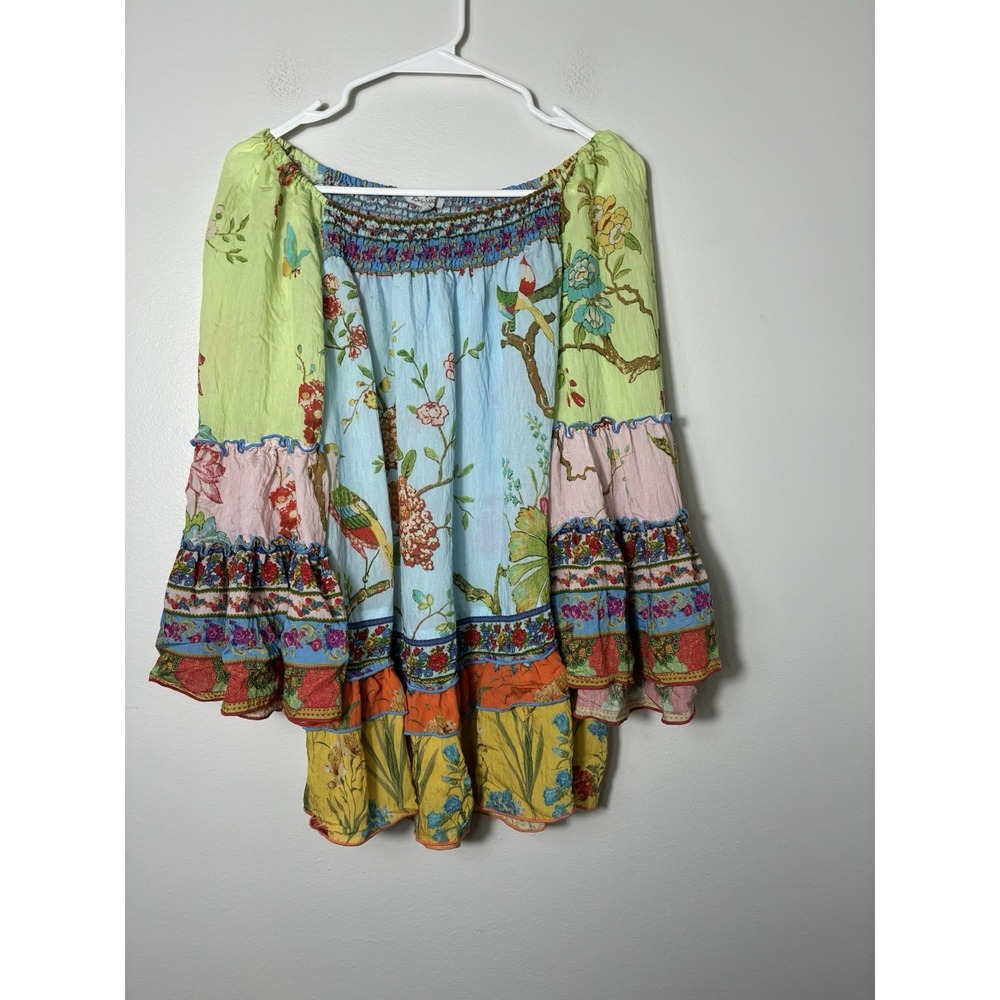 John Mark Boho Colerful Blouse Sz XL Bell Sleeves Peasant 7923